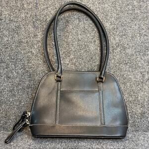 Vintage Y2K Liz Claiborne Black Faux Leather Bag Purse Double Handles Small